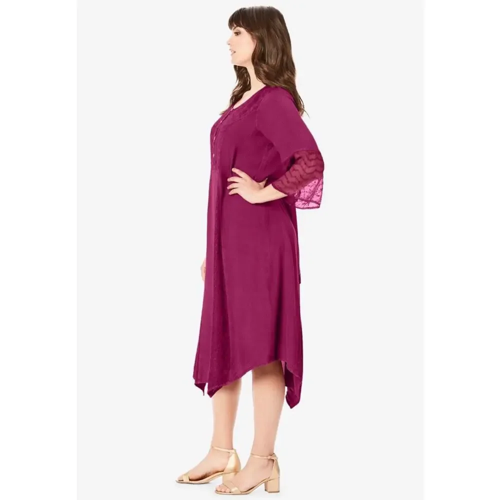 Plus Size 28W | Women's Embroidered Acid-Wash Back Self-Tie Boho Dress | NEW - Picture 6 of 6